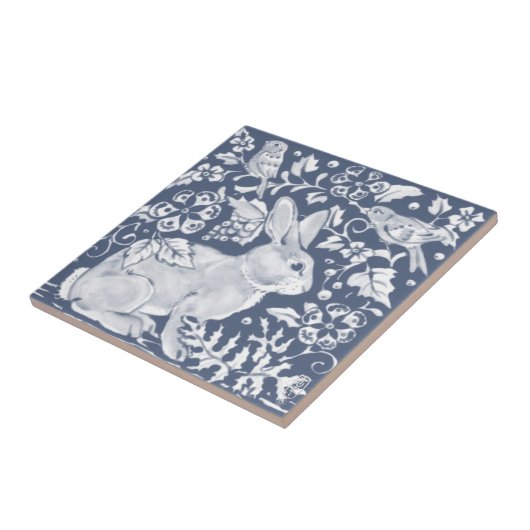 Denim Blue Rabbit Bunny Birds Floral Dedham Delft Tegeltje (Zijkant)
