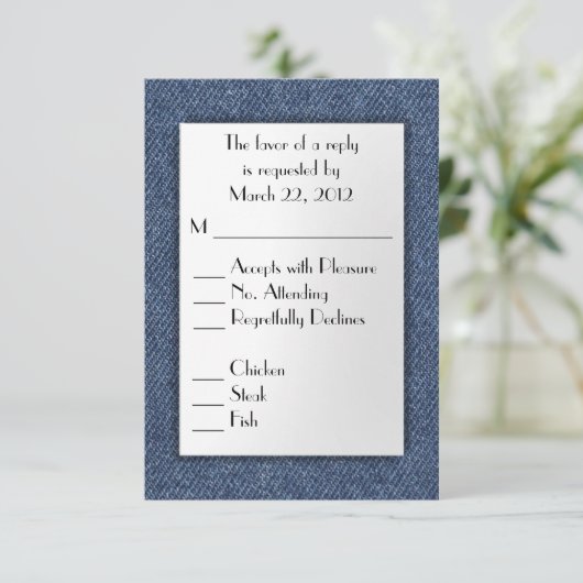 Denim Blue RSVP met menukeuze (Staand voorkant)