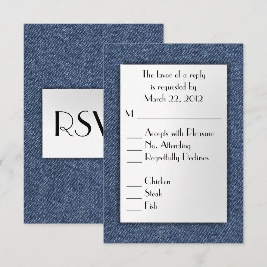 Denim Blue RSVP met menukeuze (Voorkant / Achterkant)