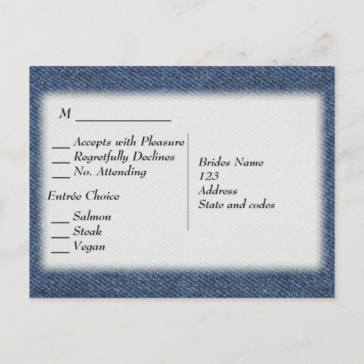 Denim Blue RSVP met menukeuze Uitnodiging Briefkaart (Achterkant)