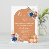 Denim Blue Rust Oranje Pompoen Geslacht Reveal Kaart (Staand voorkant)