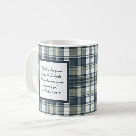 Denim Blue Sage Green White Plaid Blessing Mok (Voorkant links)