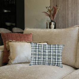 Denim Blue Sage Green White Plaid Lumbar Accent Kussen