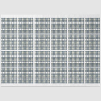 Denim Blue Sage Green White Plaid Tiled Decoupage Tissuepapier