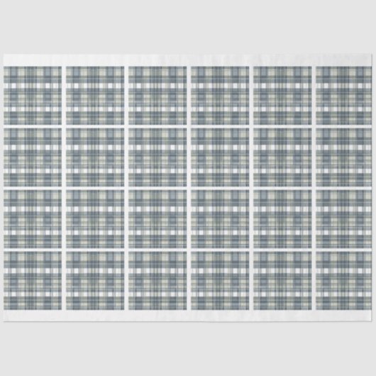 Denim Blue Sage Green White Plaid Tiled Decoupage Tissuepapier (Voorkant)