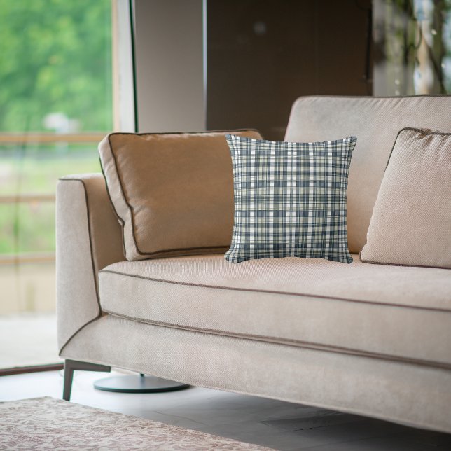 Denim Blue Sage Groen Wit Patroon Kussen (Creator heeft geüpload)