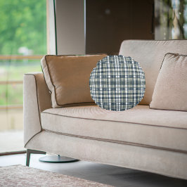 Denim Blue Sage Groen Wit Patroon Rond Kussen