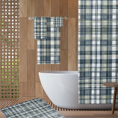 Denim Blue Sage Groen Wit Plaid Badmat