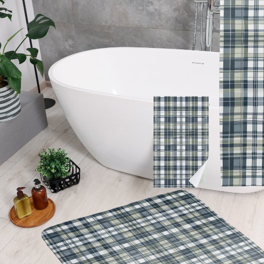 Denim Blue Sage Groen Wit Plaid Badmat