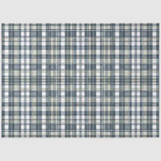 Denim Blue Sage Groen Wit Plaid Decoupage Tissuepapier (Voorkant)