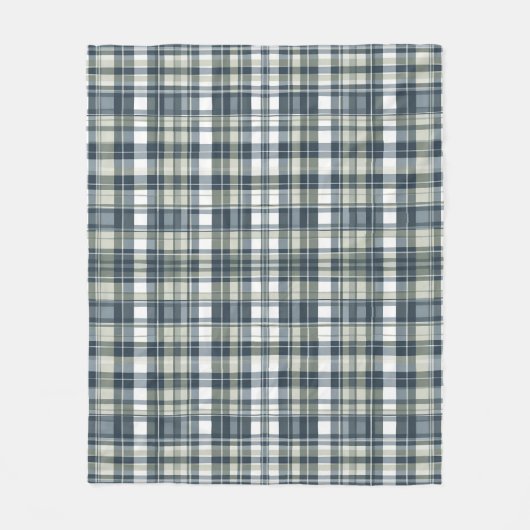 Denim Blue Sage Groen Wit Plaid Fleece Deken (Voorkant)