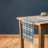 Denim Blue Sage Groen Wit Plaid Korte Tafelloper