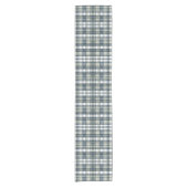Denim Blue Sage Groen Wit Plaid Korte Tafelloper (Voorkant)