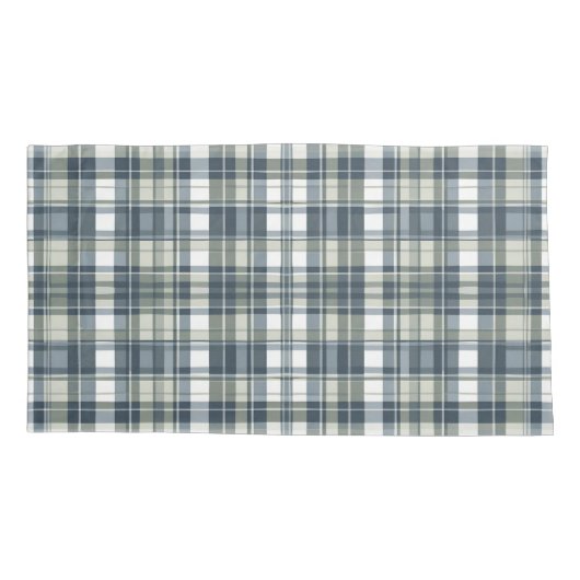 Denim Blue Sage Groen Wit Plaid Kussensloop (Achterkant)