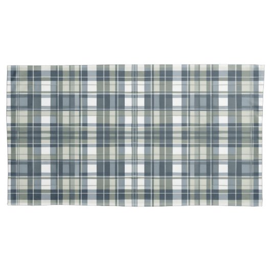 Denim Blue Sage Groen Wit Plaid Kussensloop (Voorkant)
