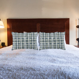 Denim Blue Sage Groen Wit Plaid Kussensloop