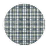 Denim Blue Sage Groen Wit Plaid Ronde Snijplank (Voorkant)