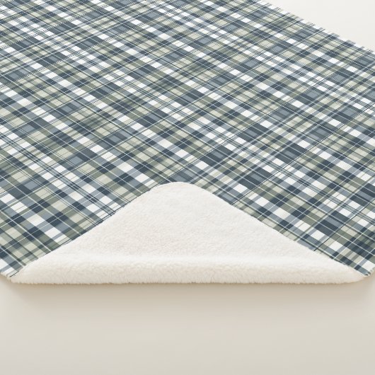 Denim Blue Sage Groen Wit Plaid Sherpa Deken (3/4)