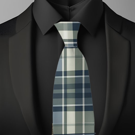 Denim Blue Sage Groen Wit Plaid Stropdas