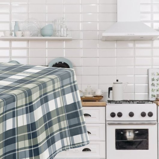 Denim Blue Sage Groen Wit Plaid Tafelkleed
