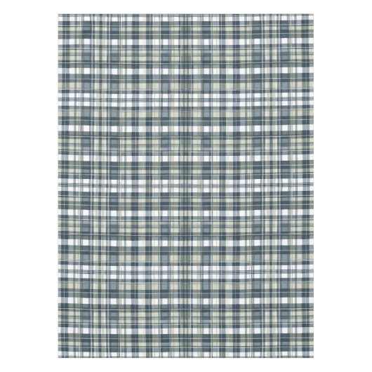 Denim Blue Sage Groen Wit Plaid Tafelkleed (Voorkant)