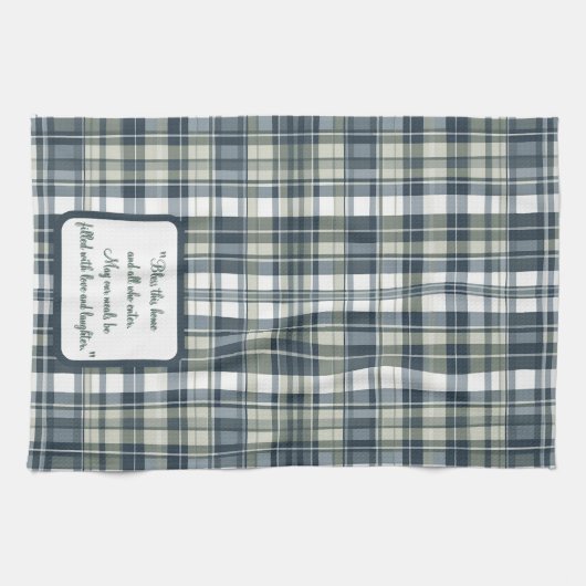 Denim Blue Sage Groen Wit Plaid  Theedoek (Horizontaal)