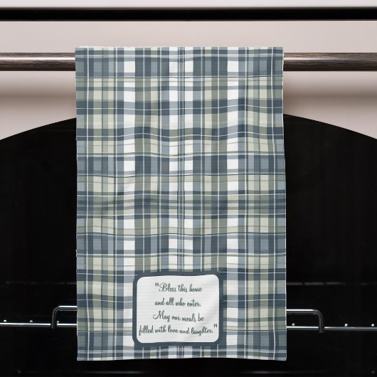 Denim Blue Sage Groen Wit Plaid Theedoek