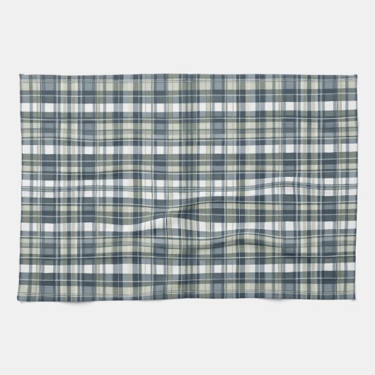 Denim Blue Sage Groen Wit Plaid Theedoek (Horizontaal)