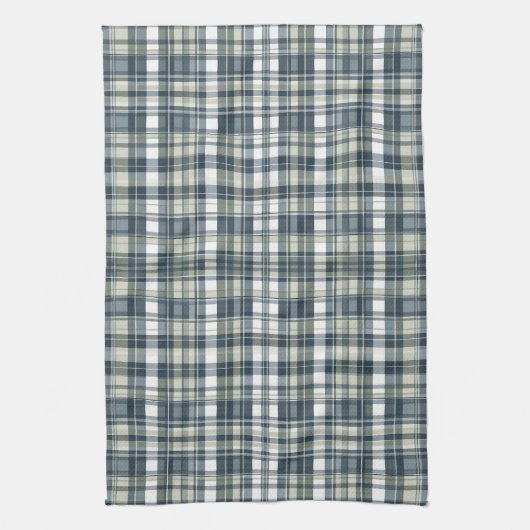 Denim Blue Sage Groen Wit Plaid Theedoek (Verticaal)