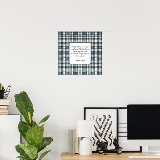 Denim Blue Sage Groen Wit Plaid Zegening Poster (Thuiskantoor)