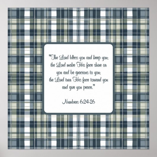 Denim Blue Sage Groen Wit Plaid Zegening Poster (Voorkant)