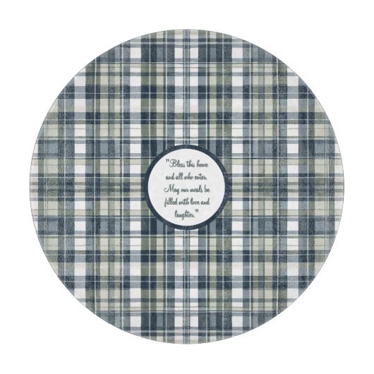 Denim Blue Sage Groen Wit Rond  Snijplank (Voorkant)