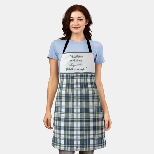 Denim Blue Sage Groen Wit  Schort (Gedragen)