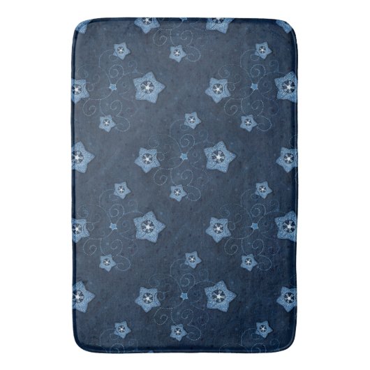 Denim Blue Star Pattern Bath Mat (Voorkant Verticaal)