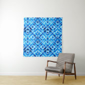 Denim blue tie die texture repeat modern pattern wandkleed (In situ)