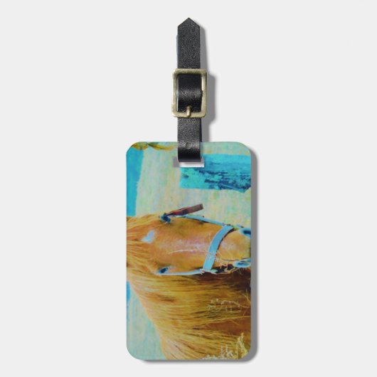 Denim blue tinted Horse Bagagelabel (Voorkant verticaal)