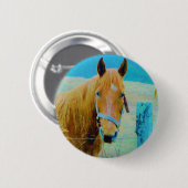 Denim blue tinted Horse Ronde Button 5,7 Cm (Voorkant /achterkant)