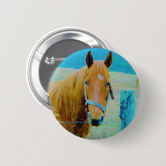 Denim blue tinted Horse Ronde Button 5,7 Cm (Voorkant /achterkant)