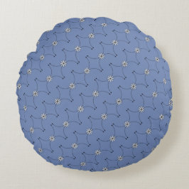 Denim Blue Tiny White Dasies Round Pillow Rond Kussen