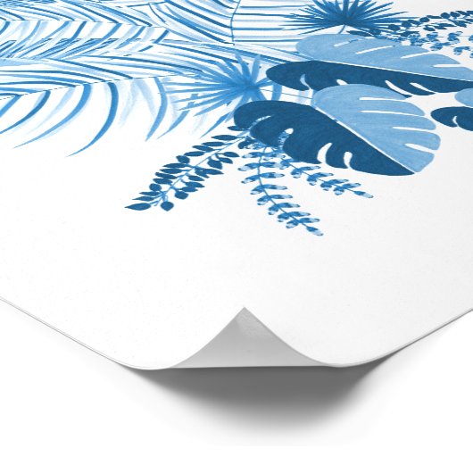 Denim Blue Tropical Leaves Poster (Hoek)