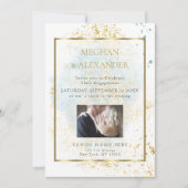 Denim Blue Waterverf Verloving Foto Lijst Kaart (Voorkant)