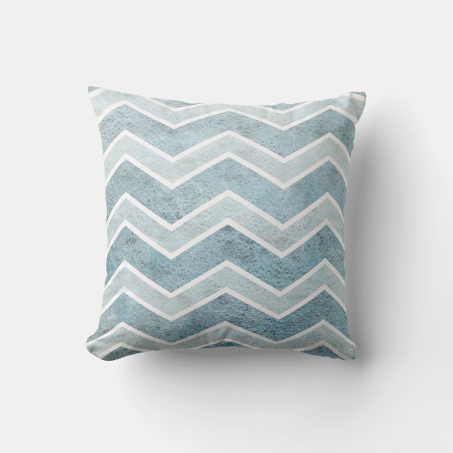 Denim Blue Waterverf was groot Chevron Pillow Kussen (Voorkant)