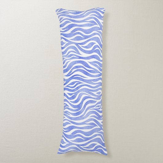 Denim Blue Waterverf Zebra Pattern Lichaamskussen (Voorkant Verticaal)