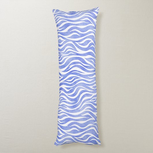 Denim Blue Waterverf Zebra Pattern Lichaamskussen (Achterkant (Verticaal))