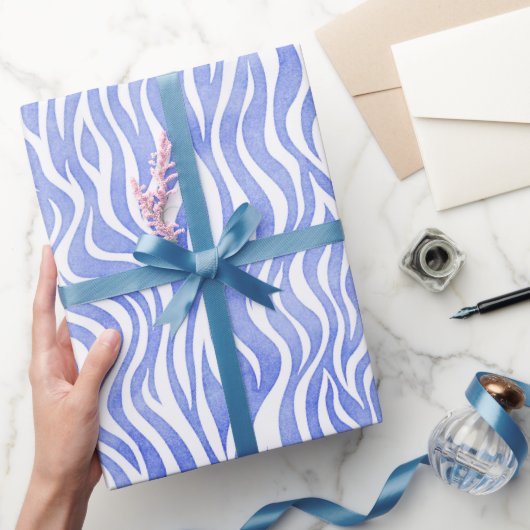 Denim Blue Waterverf Zebra Print Cadeaupapier (Geschenken)