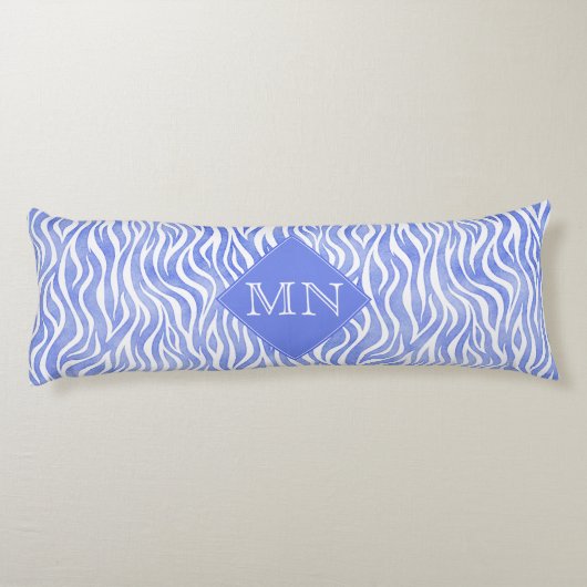 Denim Blue Waterverf Zebra Print | Monogram Lichaamskussen (Achterkant)