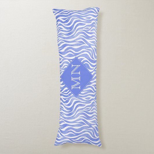 Denim Blue Waterverf Zebra Print | Monogram Lichaamskussen (Voorkant Verticaal)