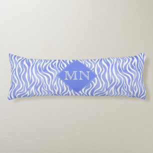 Denim Blue Waterverf Zebra Print Monogram Lichaamskussen