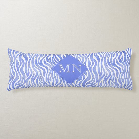 Denim Blue Waterverf Zebra Print | Monogram Lichaamskussen (Voorkant)