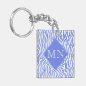 Denim Blue Waterverf Zebra Print | Monogram Sleutelhanger (Voorkant Links)